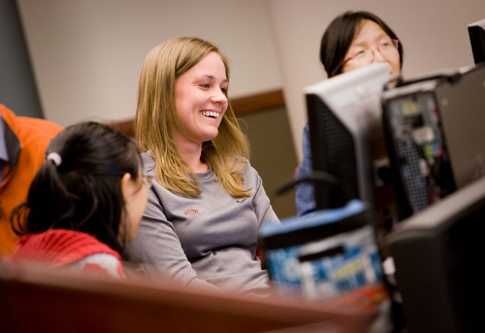 student smiling in class