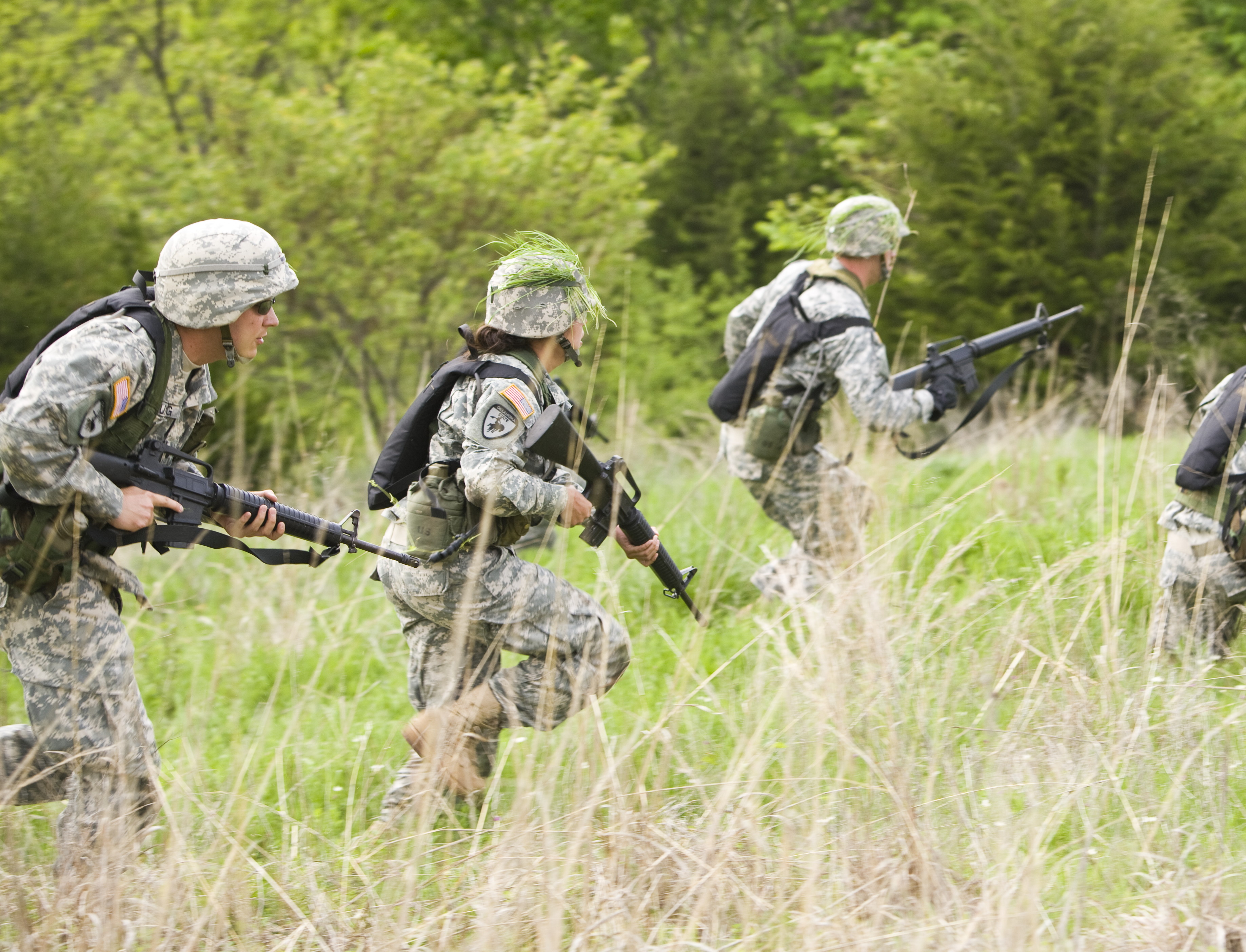 Military patrol in high grass